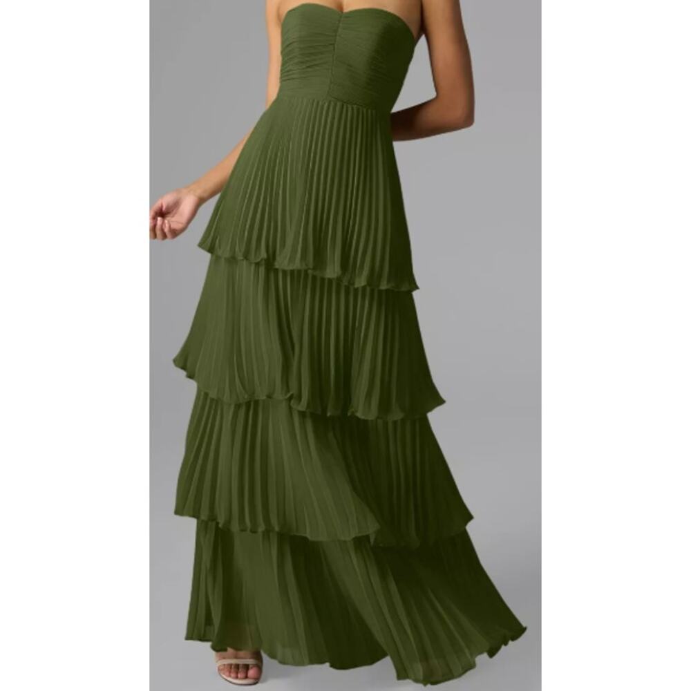 Elegant Olive Green Strapless Maxi Dress